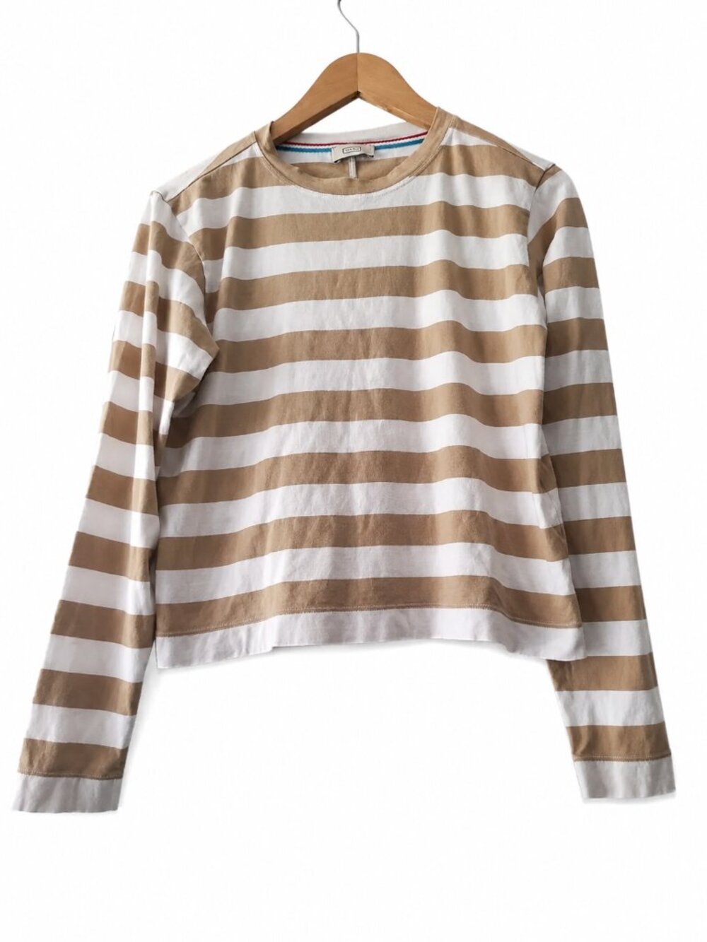AYR French Fry Pima Cotton Tee Tan White Striped Long Sleeve Sz S